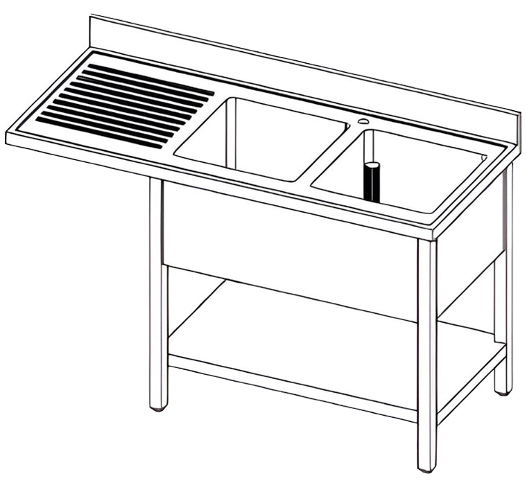 IdeaMinox - Lavello a sbalzo a giorno con ripiano 1500x700 mm