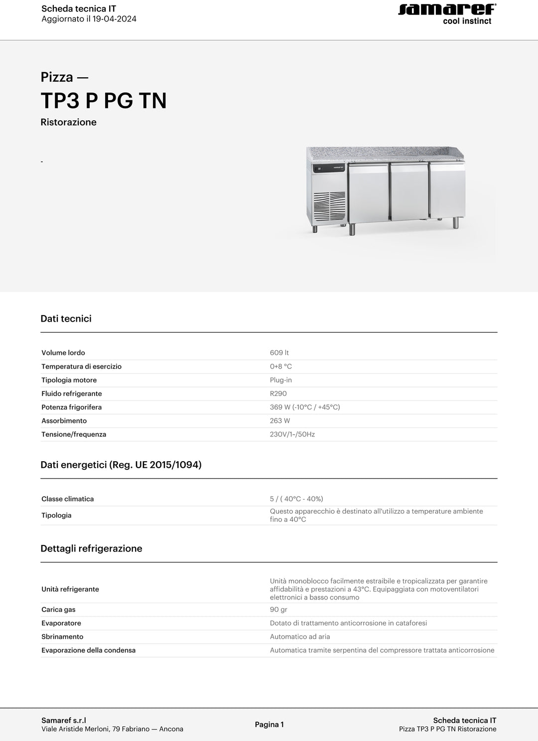 SAMAREF - Tavolo  refrigerato motorizzato pizza TP3 P PG TN