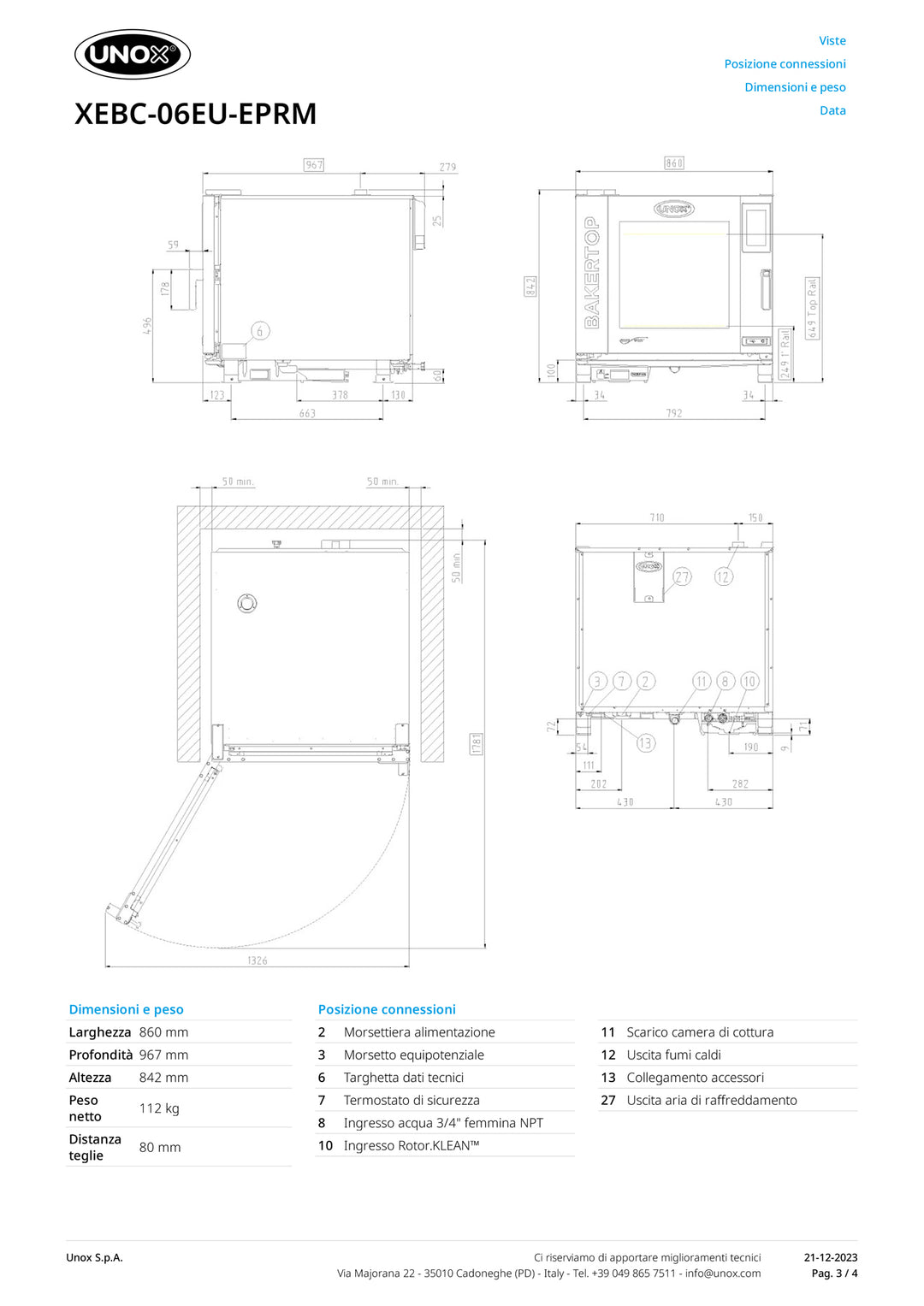 UNOX - Forno BAKERTOP MIND.Maps™ PLUS Countertop 6 teglie XEBC-06EU-EPRM