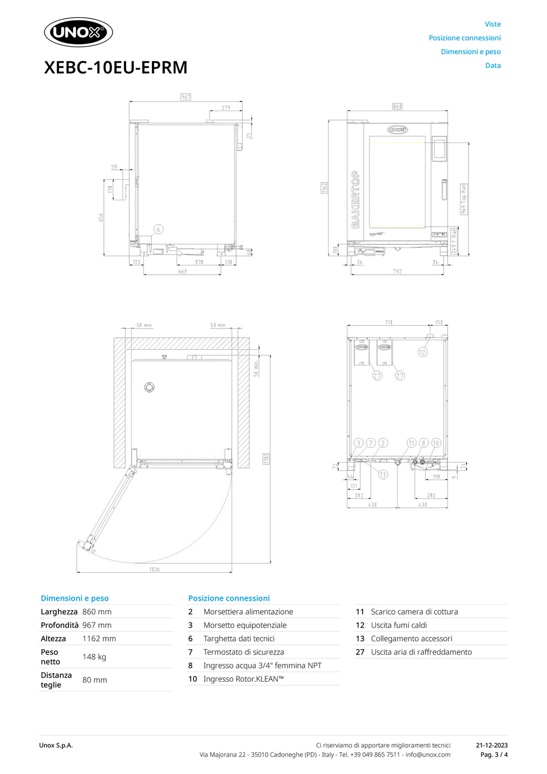 UNOX - Forno BAKERTOP MIND.Maps™ Countertop PLUS 10 teglie XEBC-10EU-EPRM