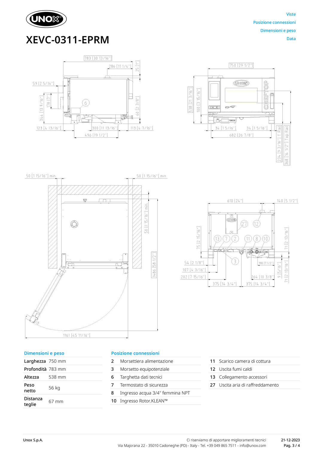 UNOX - Forno CHEFTOP MIND.Maps™ Countertop PLUS GN 1/1 3 teglie UNOX - XEVC-0311-EPRM