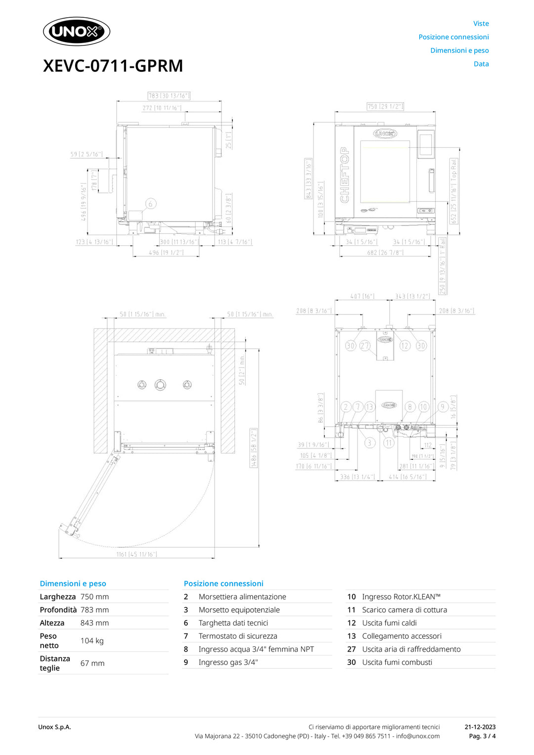 UNOX - Forno CHEFTOP MIND.Maps™ COUNTERTOP PLUS 7 teglie Tipo di apertura XEVC-0711-GPRM